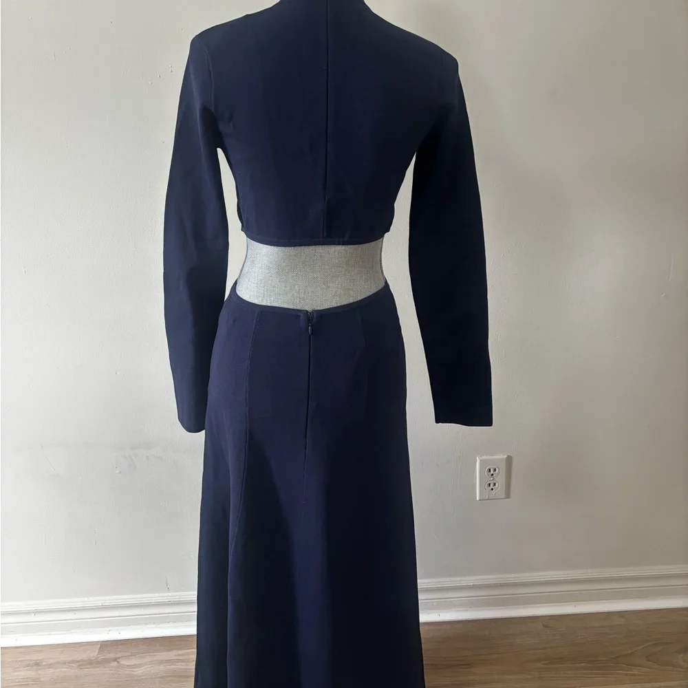 Aje Anika Cut-Out Stretchy Knit Navy Blue  Long Sleeve Dress - Picture 5 of 7
